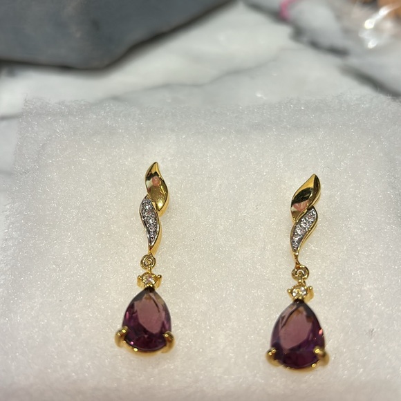 Amethyst Cubic Zirconia Twist Drop Earrings-Boutique - Picture 4 of 8